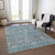 10' X 14' Teal Blue Gray And Charcoal Floral Washable Indoor Outdoor Area Rug
