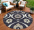 8' Black Ivory And Taupe Round Medallion Washable Indoor Outdoor Area Rug - Black, Ivory, Taupe