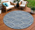 8' Denim Blue Navy Blue And Ivory Round Geometric Washable Indoor Outdoor Area Rug
