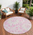 8' Round Pink and Ivory Round Floral Washable Non Skid Indoor Outdoor Area Rug