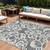 10' X 14' Gray And Ivory Damask Washable Indoor Outdoor Area Rug - Gray, Ivory