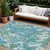 9' X 12' Teal Blue Ivory And Green Abstract Washable Indoor Outdoor Area Rug
