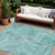 10' X 14' Teal Blue And Ivory Geometric Washable Indoor Outdoor Area Rug - 608219195083