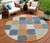 8' Rust And Denim Blue Round Geometric Washable Indoor Outdoor Area Rug