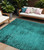 8' X 10' Teal Abstract Washable Non Skid Indoor Outdoor Area Rug Transitional Style - Teal Blue Color
