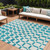 8' X 10' Teal Blue And Ivory Geometric Washable Indoor Outdoor Area Rug - 608219016630