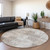 8' Taupe And Ivory Round Patchwork Washable Indoor Outdoor Area Rug