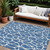 9' X 12' Blue And Ivory Geometric Washable Indoor Outdoor Area Rug