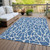 9' X 12' Blue And Ivory Geometric Washable Indoor Outdoor Area Rug Transitional Style - Blue, Ivory Color