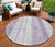 8' Purple And Ivory Round Striped Washable Indoor Outdoor Area Rug