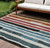 8' X 10' Black Denim Blue And Merlot Striped Washable Indoor Outdoor Area Rug