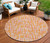 8' Orange Pink And Beige Round Abstract Washable Indoor Outdoor Area Rug