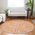 8' Orange Pink And Beige Round Abstract Washable Indoor Outdoor Area Rug