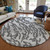8' Gray And Ivory Round Animal Print Washable Indoor Outdoor Area Rug
