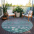 8' Teal Blue And Gray Round Floral Washable Indoor Outdoor Area Rug - Teal Blue, Gray