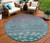8' Teal Blue And Gray Round Floral Washable Indoor Outdoor Area Rug - Teal Blue, Gray