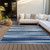 10' X 14' Navy Blue Ivory And Gray Striped Washable Indoor Outdoor Area Rug