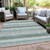 10' X 14' Teal Blue And Ivory Striped Washable Indoor Outdoor Area Rug - Teal Blue, Ivory