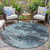 8' Teal Blue And Navy Blue Round Abstract Washable Indoor Outdoor Area Rug - 880016660135