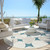 8' Teal Blue Beige And Ivory Round Abstract Washable Indoor Outdoor Area Rug