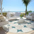 8' Teal Blue Beige And Ivory Round Abstract Washable Indoor Outdoor Area Rug