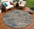 8' Navy Blue And Beige Round Geometric Washable Indoor Outdoor Area Rug - Navy Blue, Beige