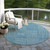 8' Teal Blue And Ivory Round Geometric Washable Indoor Outdoor Area Rug Transitional Style - Teal Blue, Ivory Color