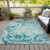 9' X 12' Teal Blue Aqua And Beige Floral Washable Indoor Outdoor Area Rug