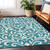 10' X 14' Teal Blue And Ivory Floral Washable Indoor Outdoor Area Rug Transitional Style - Teal Blue, Ivory Color