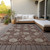 9' X 12' Merlot Taupe And Beige Floral Washable Indoor Outdoor Area Rug