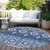 8' Navy Blue Beige And Ivory Round Aztec Washable Indoor Outdoor Area Rug