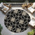 8' Black And Ivory Round Geometric Washable Indoor Outdoor Area Rug - Black, Ivory