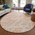 8' Round Peach and Ivory Round Abstract Washable Non Skid Indoor Outdoor Area Rug
