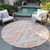 8' Round Peach and Ivory Round Abstract Washable Non Skid Indoor Outdoor Area Rug