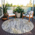 8' Beige And Gray Round Striped Washable Indoor Outdoor Area Rug
