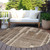 8' Brown And Beige Round Striped Washable Indoor Outdoor Area Rug - Brown, Beige