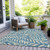 10' X 14' Teal Blue And Ivory Floral Washable Indoor Outdoor Area Rug - 608219207540