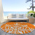 8' Orange Gray And Ivory Round Floral Medallion Washable Indoor Outdoor Area Rug