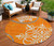 8' Orange Gray And Ivory Round Floral Medallion Washable Indoor Outdoor Area Rug