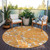 8' Orange Brown And Ivory Round Striped Washable Indoor Outdoor Area Rug
