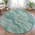 8' Teal Blue And Ivory Round Abstract Washable Indoor Outdoor Area Rug - Teal Blue, Ivory
