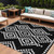 10' X 14' Black And Ivory Geometric Washable Indoor Outdoor Area Rug Transitional Style - Black, Ivory Color