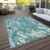 8' X 10' Teal Blue Ivory And Green Abstract Washable Indoor Outdoor Area Rug