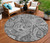 8' Gray Charcoal And Ivory Round Paisley Washable Indoor Outdoor Area Rug