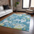 9' X 12' Denim Blue And Olive Green Abstract Washable Indoor Outdoor Area Rug