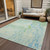 10' X 14' Mint Green And Blue Abstract Washable Indoor Outdoor Area Rug
