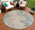 8' Teal Blue Coral And Ivory Round Abstract Washable Indoor Outdoor Area Rug