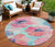 8' Pink And Sky Blue Round Floral Washable Indoor Outdoor Area Rug