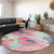 8' Pink And Sky Blue Round Floral Washable Indoor Outdoor Area Rug
