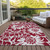 9' X 12' Burgundy and White Floral Washable Non Skid Indoor Outdoor Area Rug